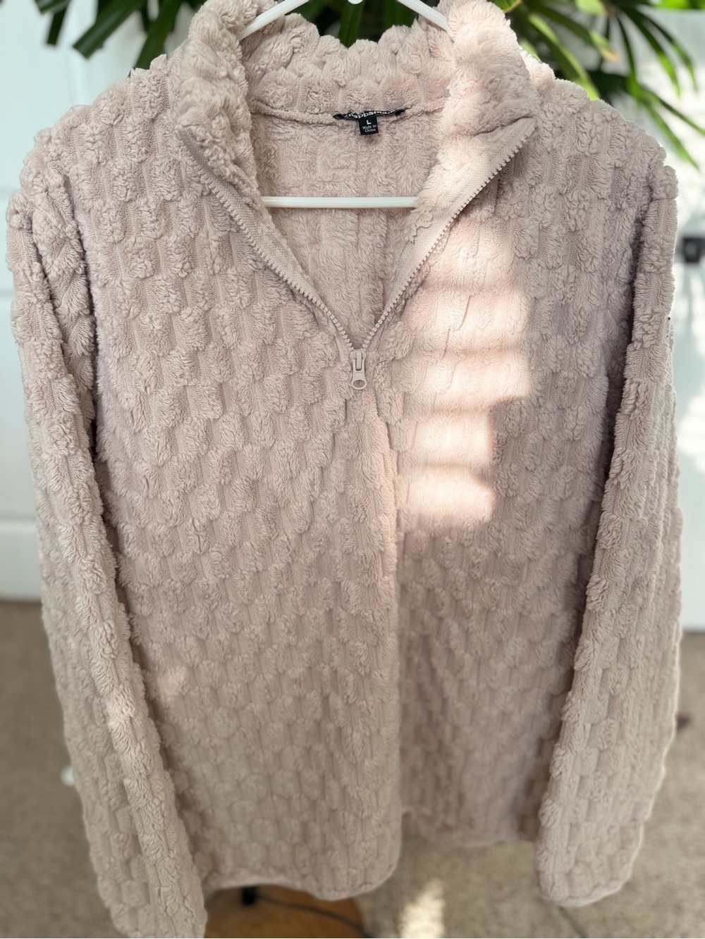 Knapp Studio Beige Plush Textured Fleece Zip Jacket Women’s L